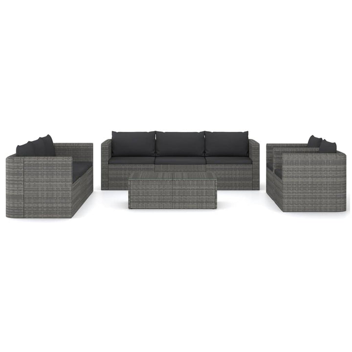 loungesæt til haven 9 dele med hynder polyrattan grå