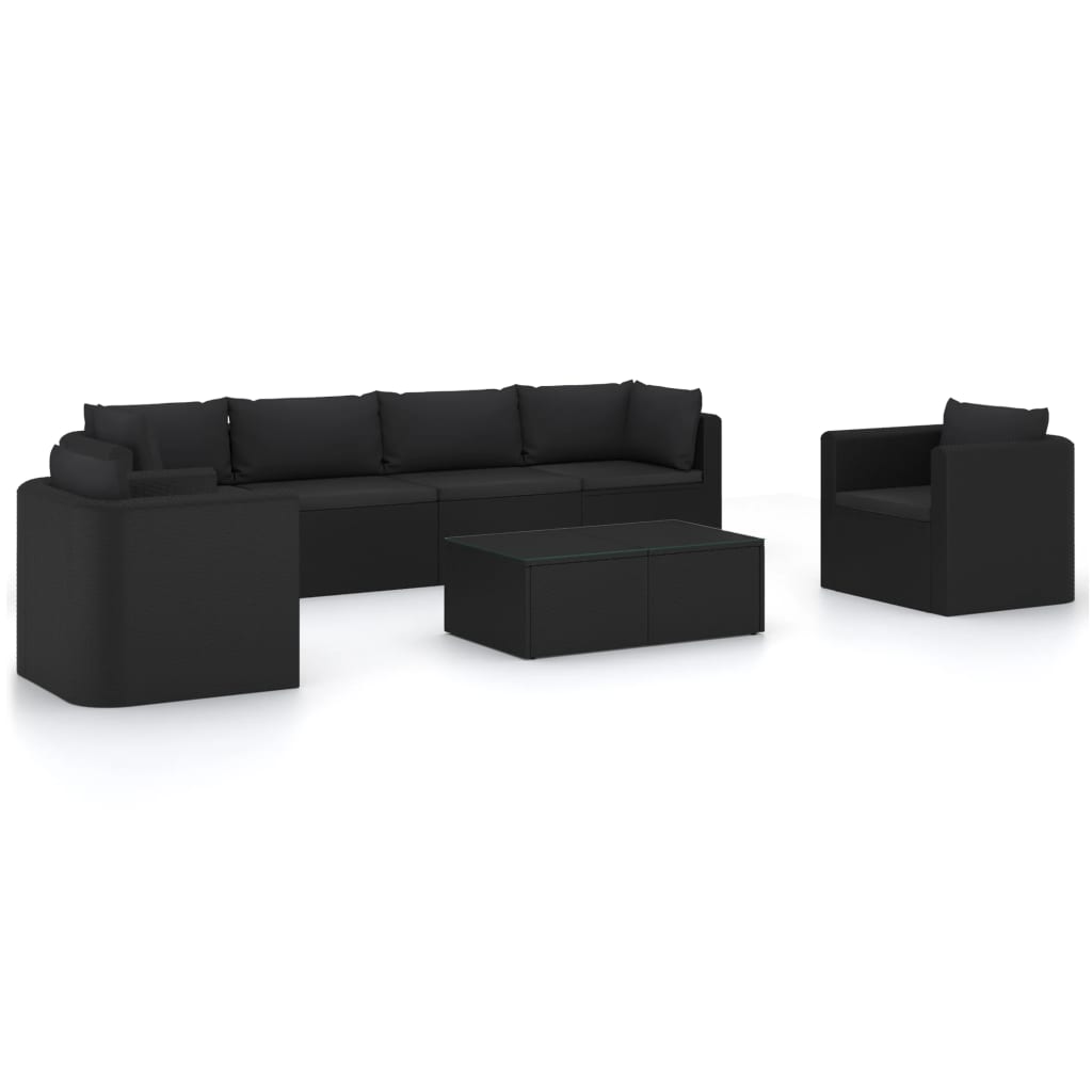 loungesæt til haven 7 dele med hynder polyrattan sort