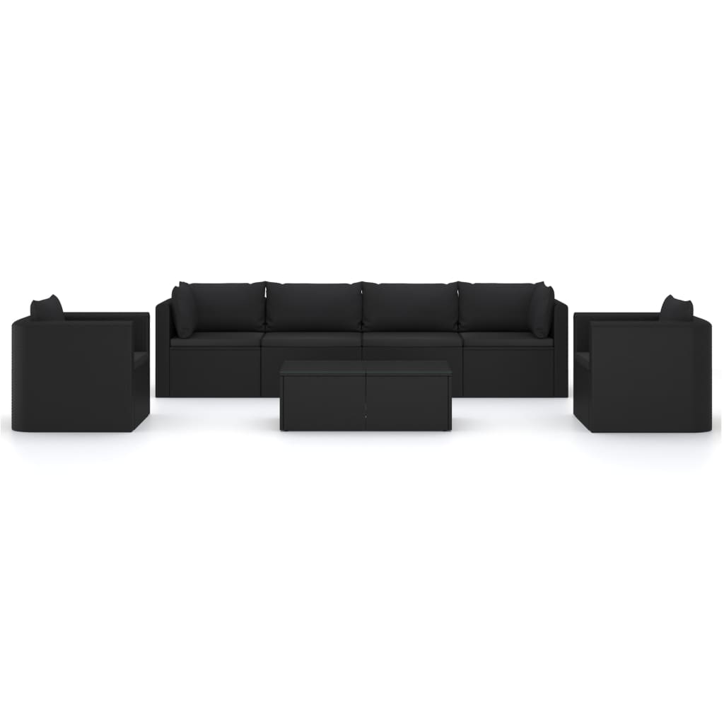 loungesæt til haven 7 dele med hynder polyrattan sort