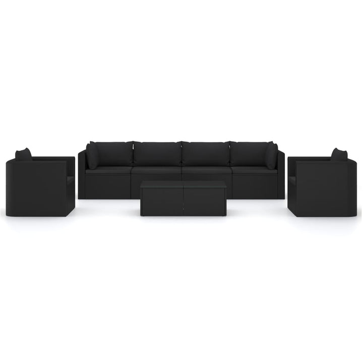 loungesæt til haven 7 dele med hynder polyrattan sort