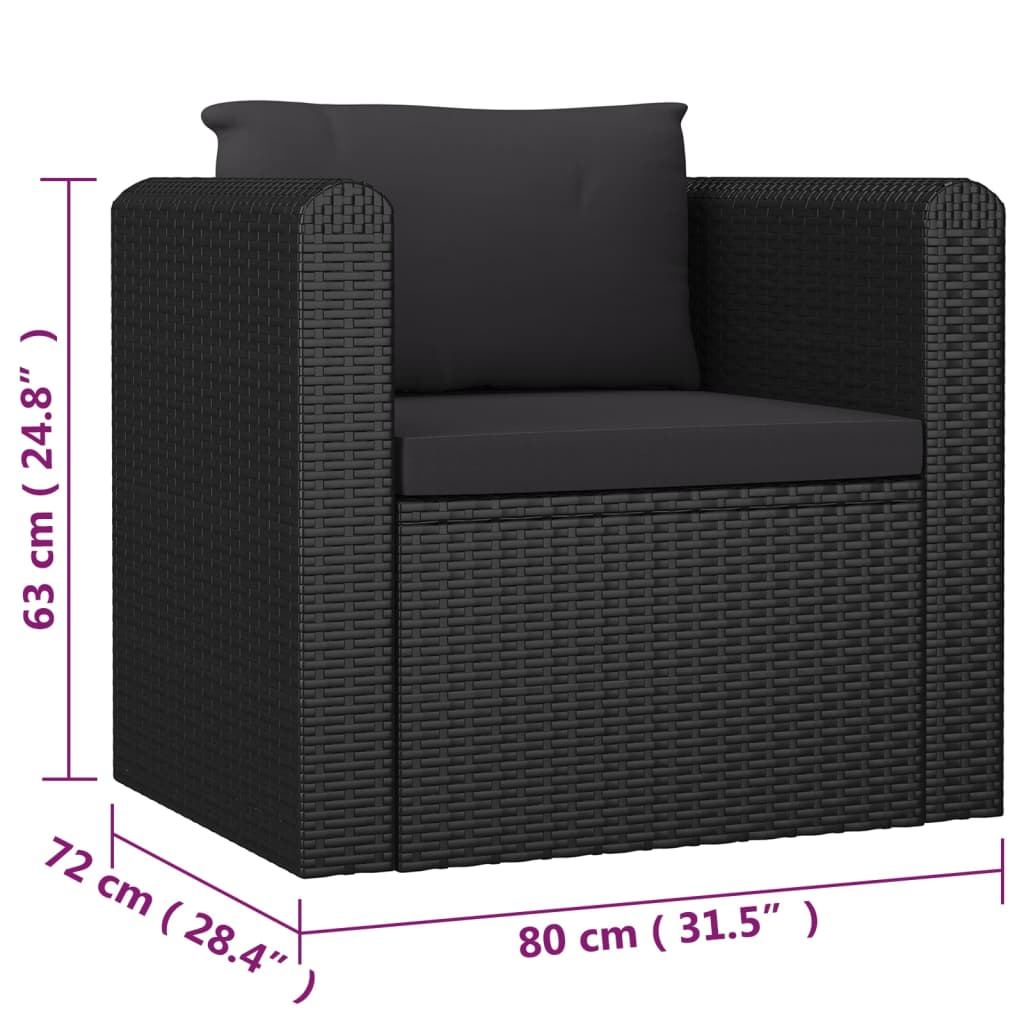 loungesæt til haven 7 dele med hynder polyrattan sort