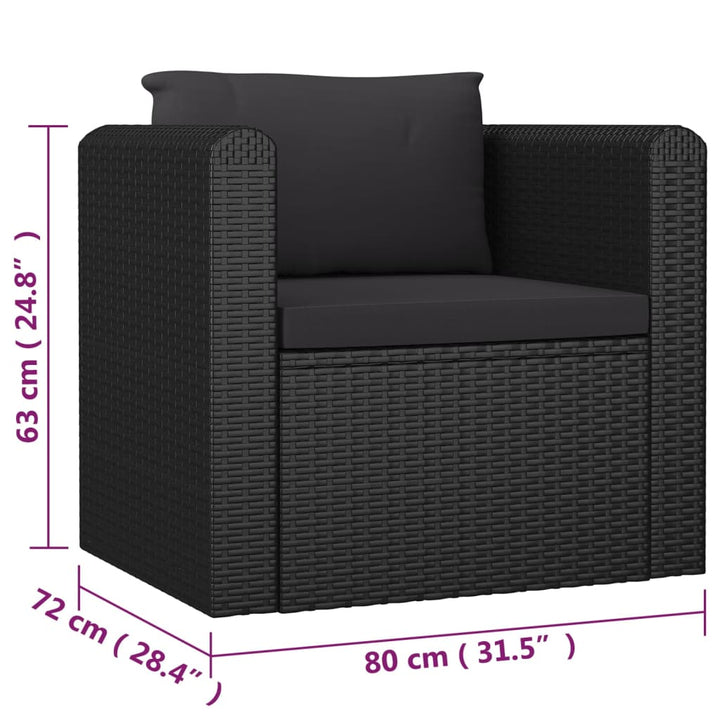 loungesæt til haven 7 dele med hynder polyrattan sort