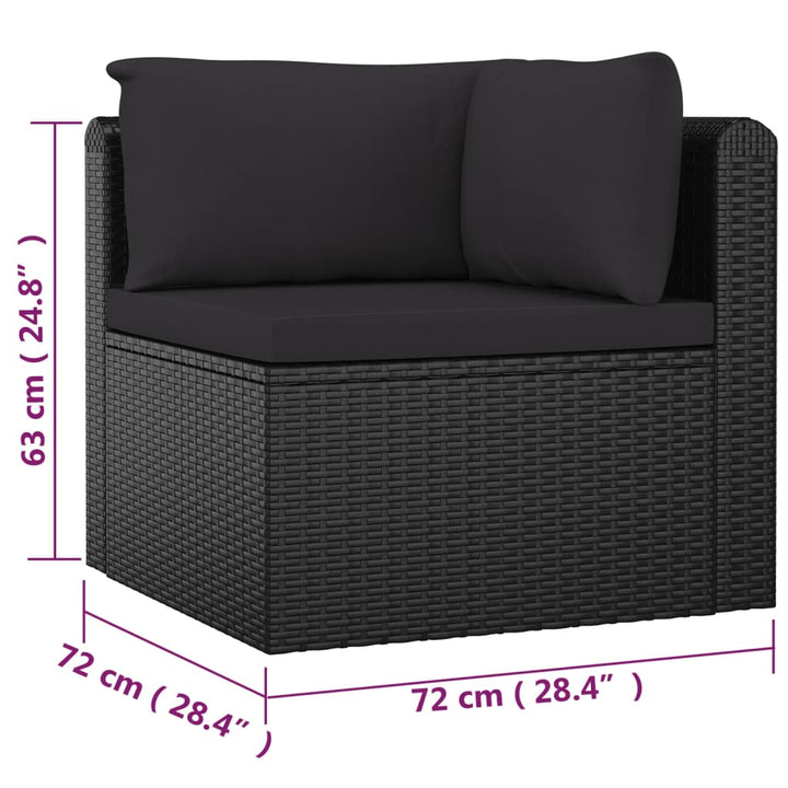 loungesæt til haven 7 dele med hynder polyrattan sort