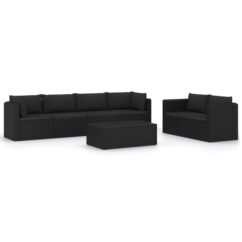 loungesæt til haven 7 dele med hynder polyrattan sort