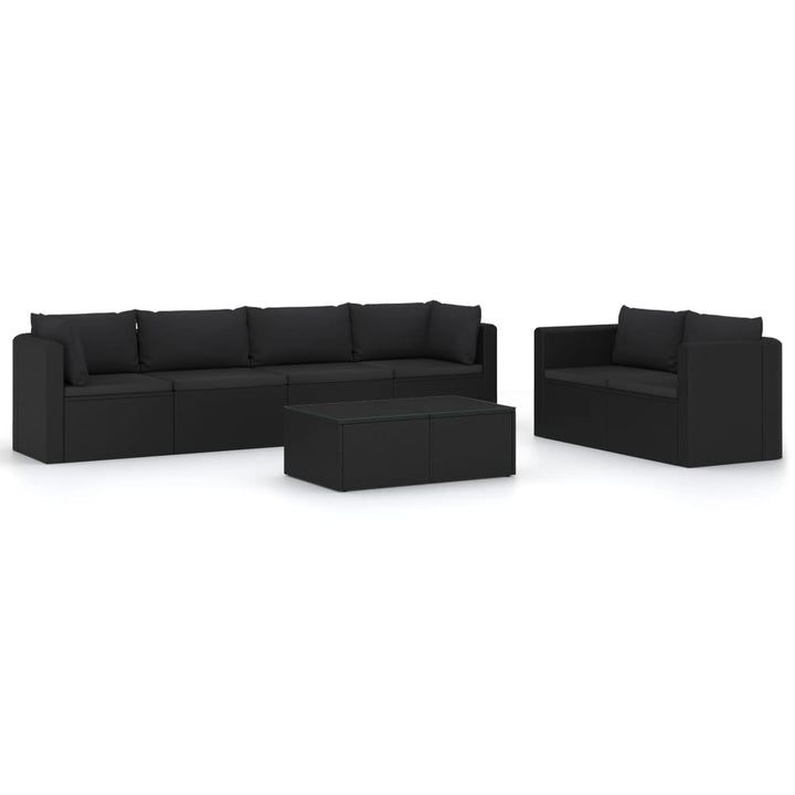 loungesæt til haven 7 dele med hynder polyrattan sort