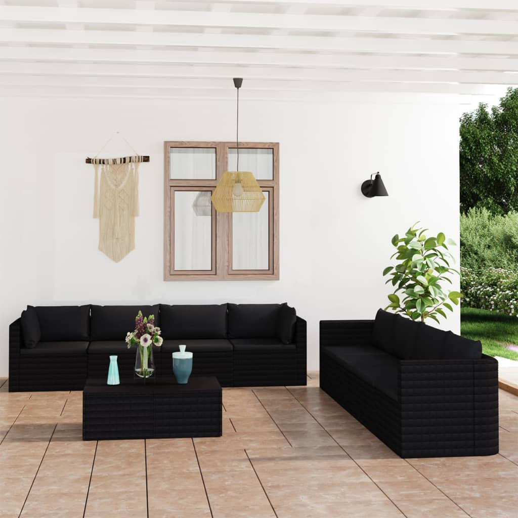 loungesæt til haven 9 dele med hynder polyrattan sort