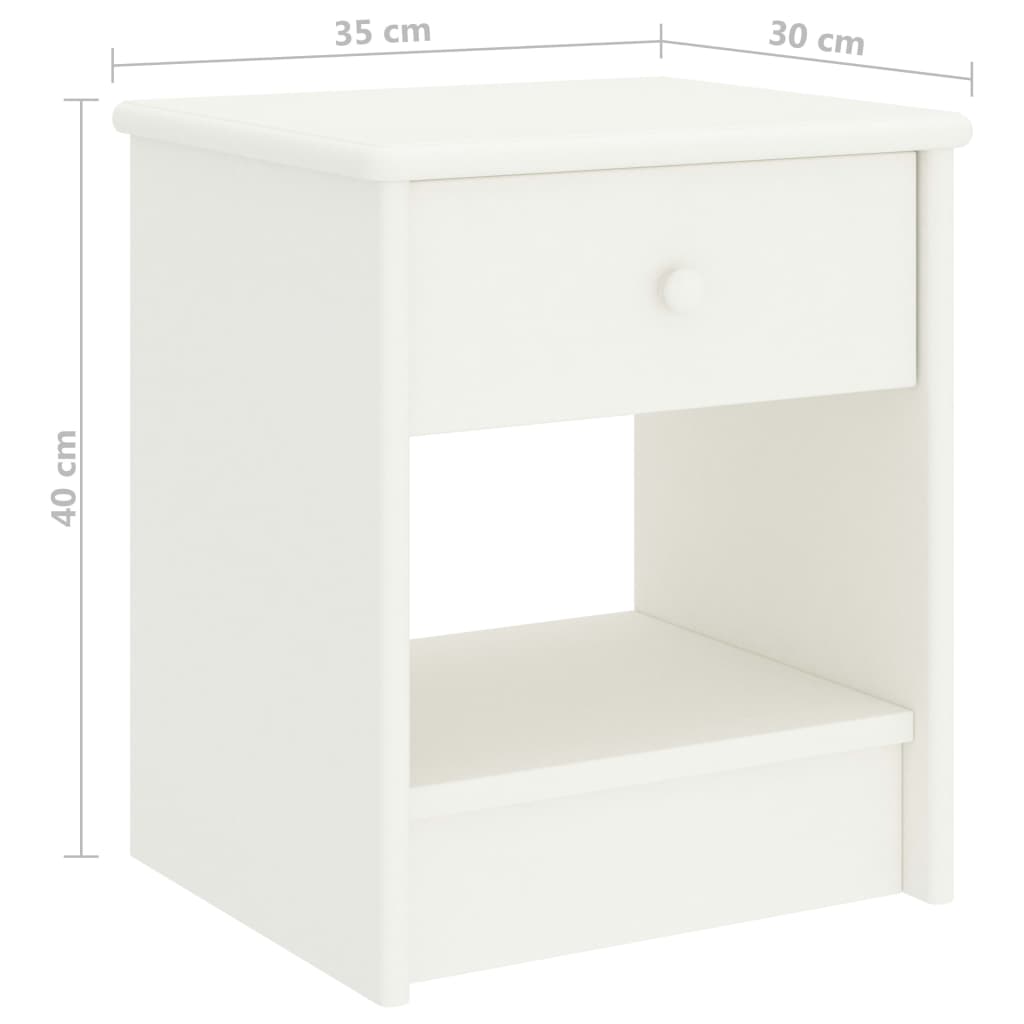 sengebord 35x30x40 cm massivt fyrretræ hvid