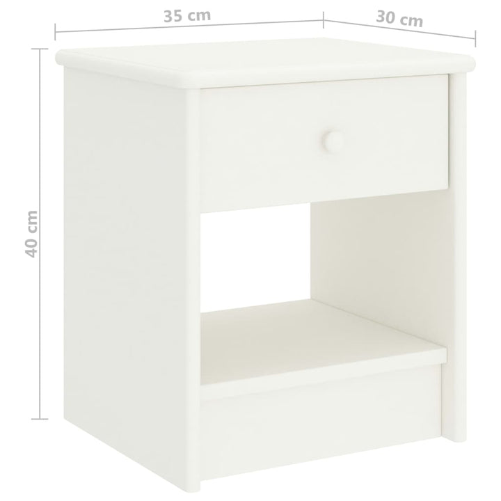 sengebord 35x30x40 cm massivt fyrretræ hvid