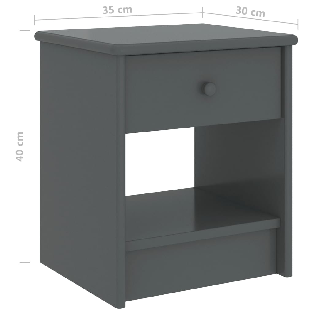 sengebord 35x30x40 cm massivt fyrretræ mørkegrå