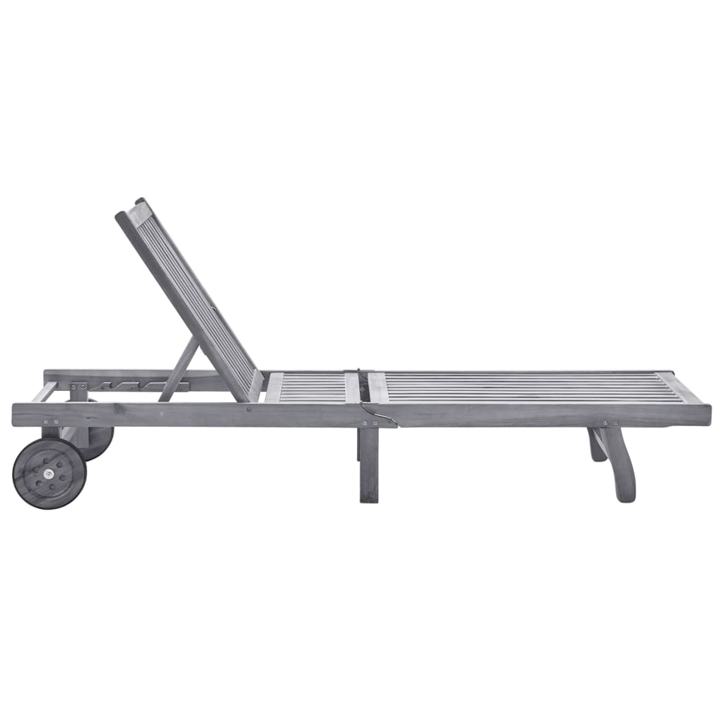 liggestol med hynde massivt akacietræ grå