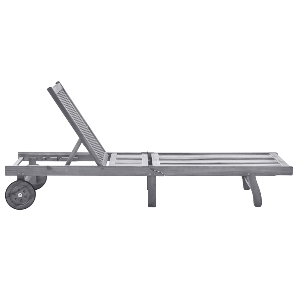 liggestol med hynde massivt akacietræ grå