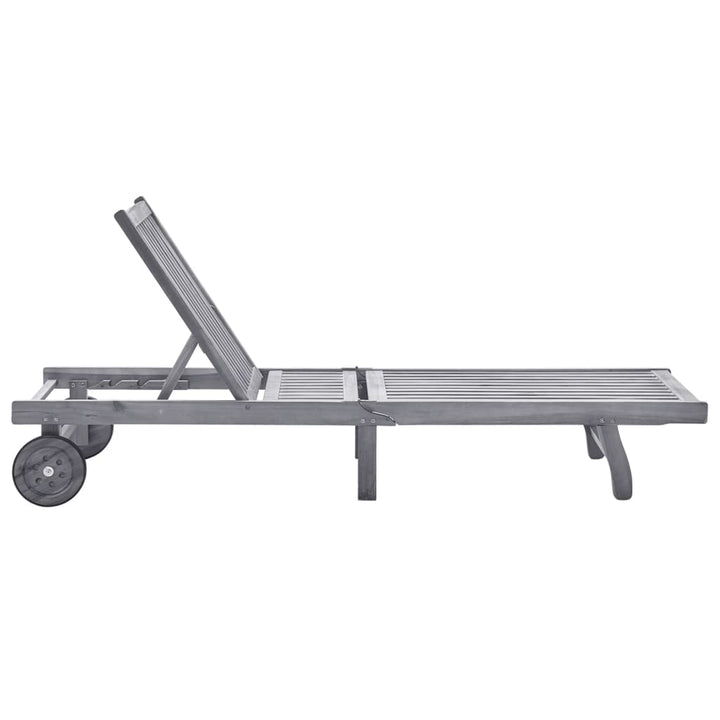 liggestol med hynde massivt akacietræ grå