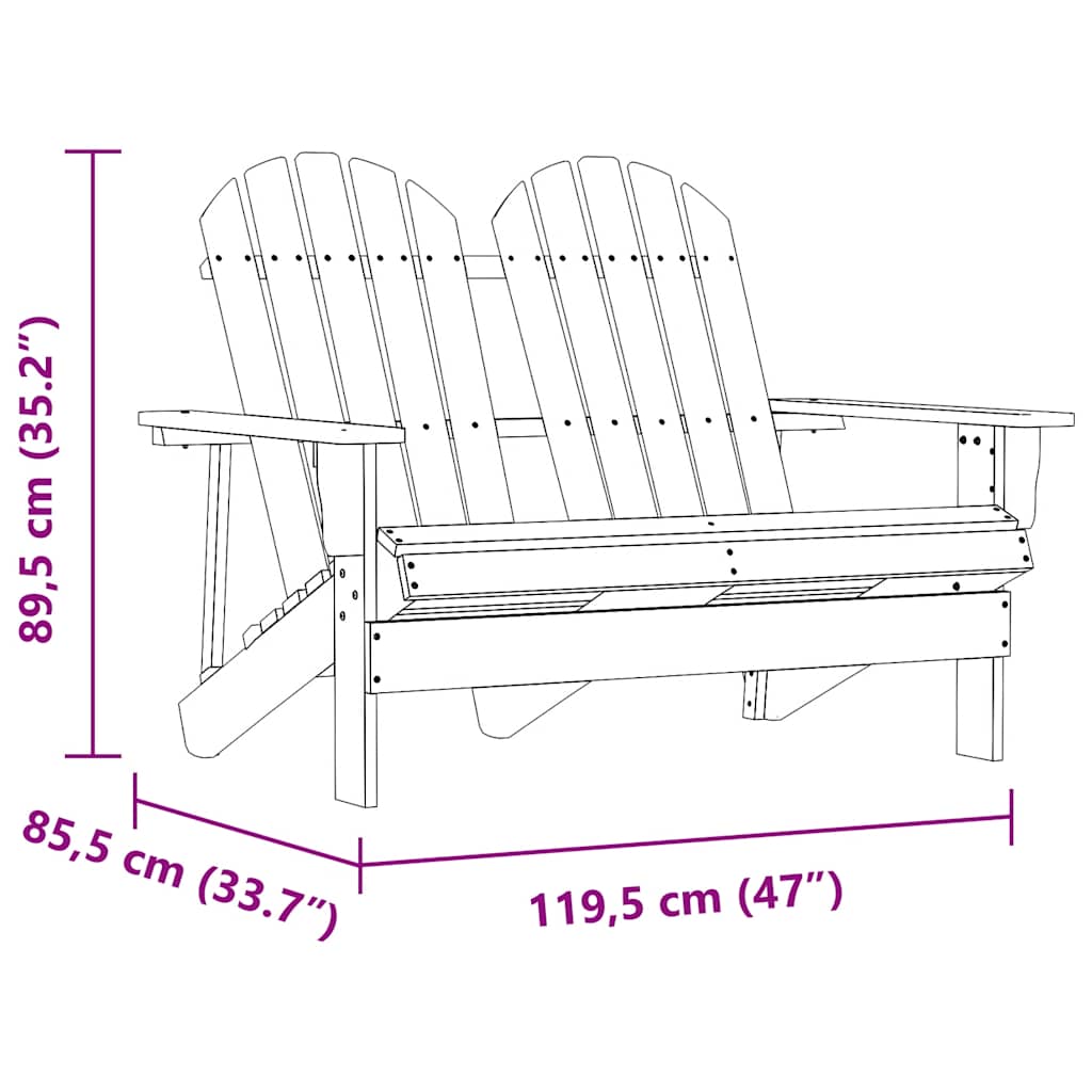 2-personers Adirondack-havestol massivt grantræ brun
