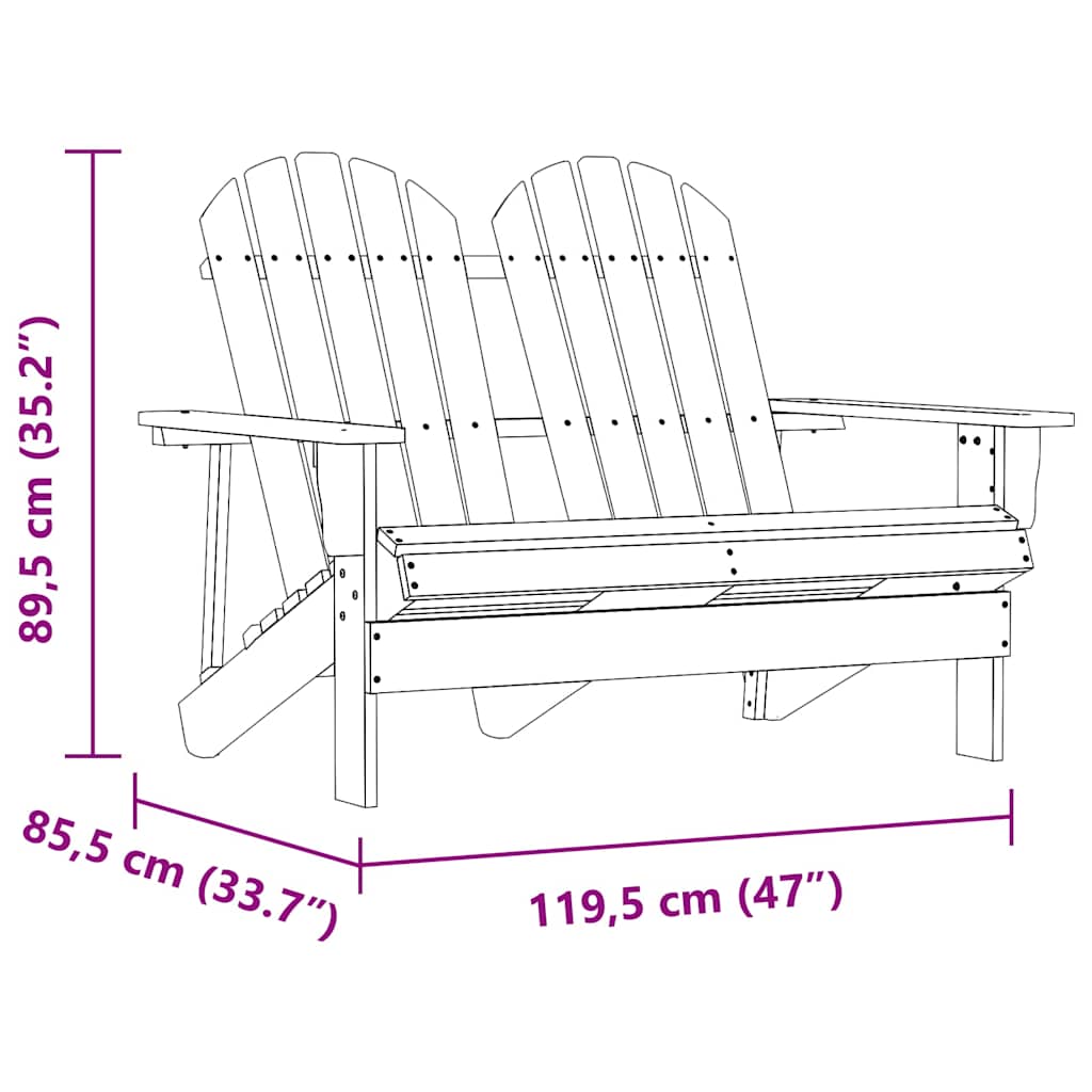 2-personers Adirondack-havestol massivt grantræ
