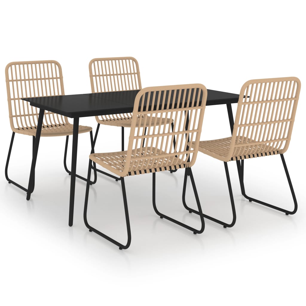 udendørs spisebordssæt 5 dele polyrattan og glas