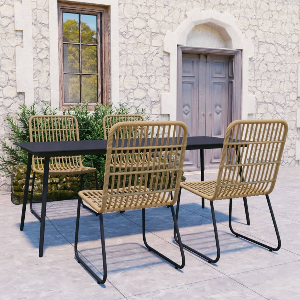 udendørs spisebordssæt 5 dele polyrattan og glas