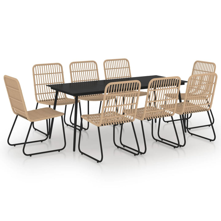 udendørs spisebordssæt 9 dele polyrattan og glas
