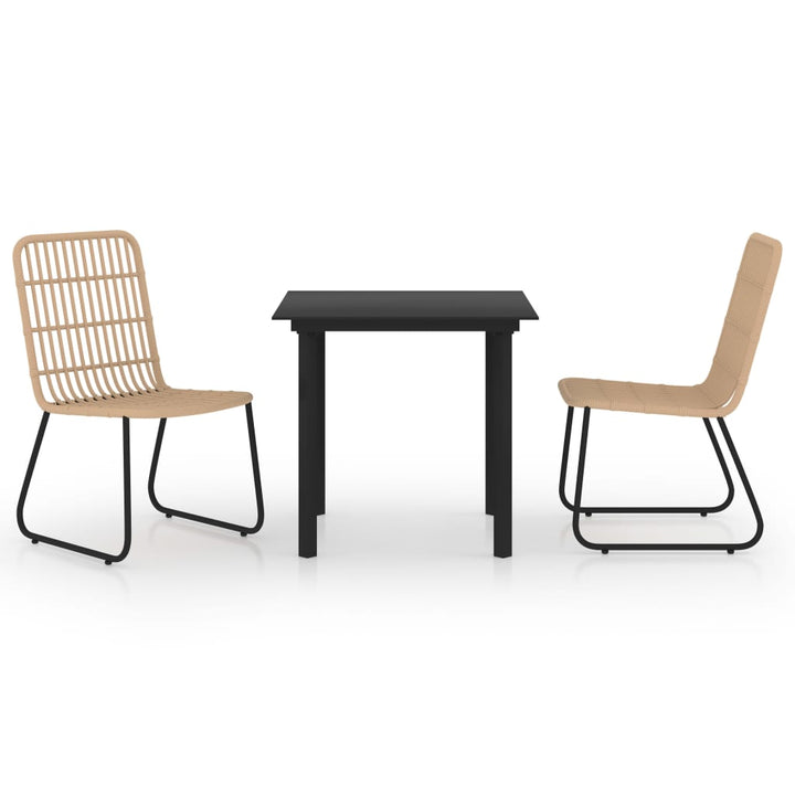 udendørs spisebordssæt 3 dele polyrattan og glas