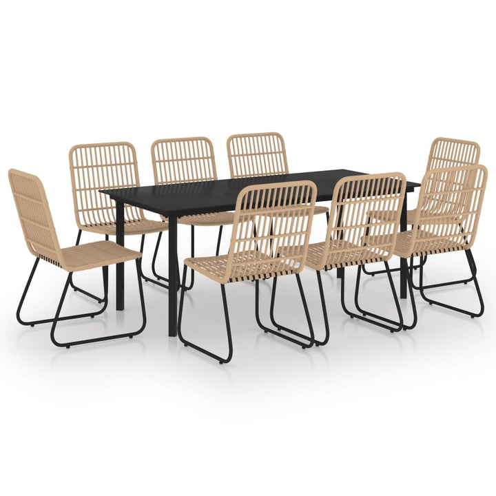 udendørs spisebordssæt 9 dele polyrattan og glas