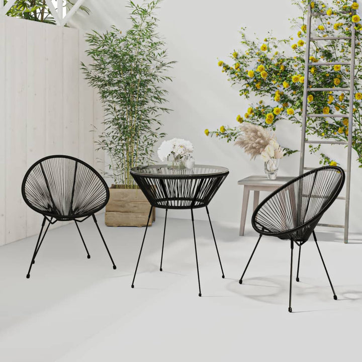 spisebordssæt til haven 3 dele PVC-rattan sort