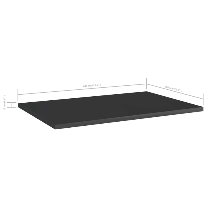 boghylder 8 stk. 60x40x1,5 cm konstrueret træ sort højglans