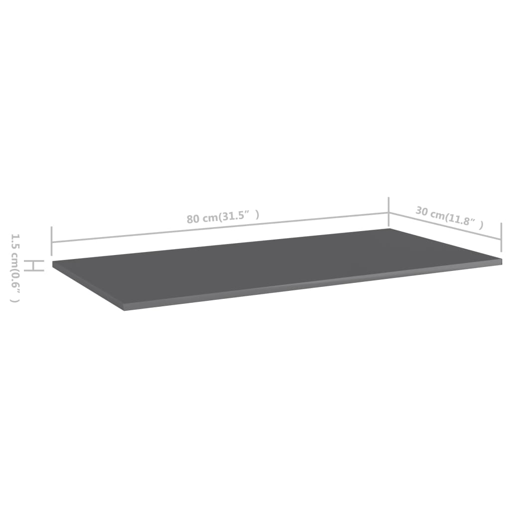 boghylder 8 stk. 80x30x1,5 cm konstrueret træ grå højglans