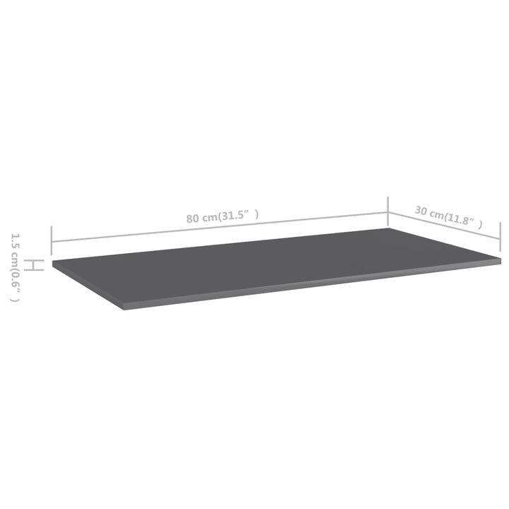 boghylder 8 stk. 80x30x1,5 cm konstrueret træ grå højglans