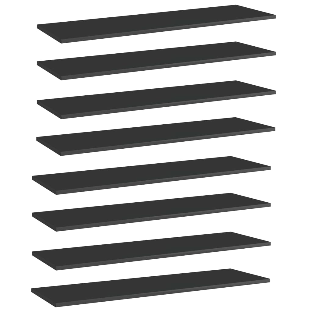 boghylder 8 stk. 100x30x1,5 cm konstrueret træ sort højglans