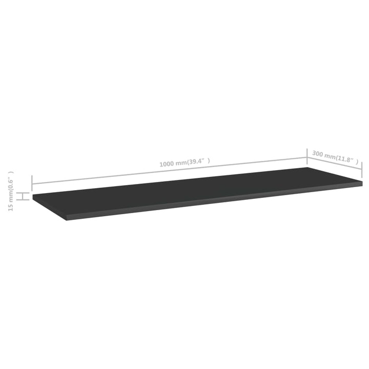 boghylder 8 stk. 100x30x1,5 cm konstrueret træ sort højglans