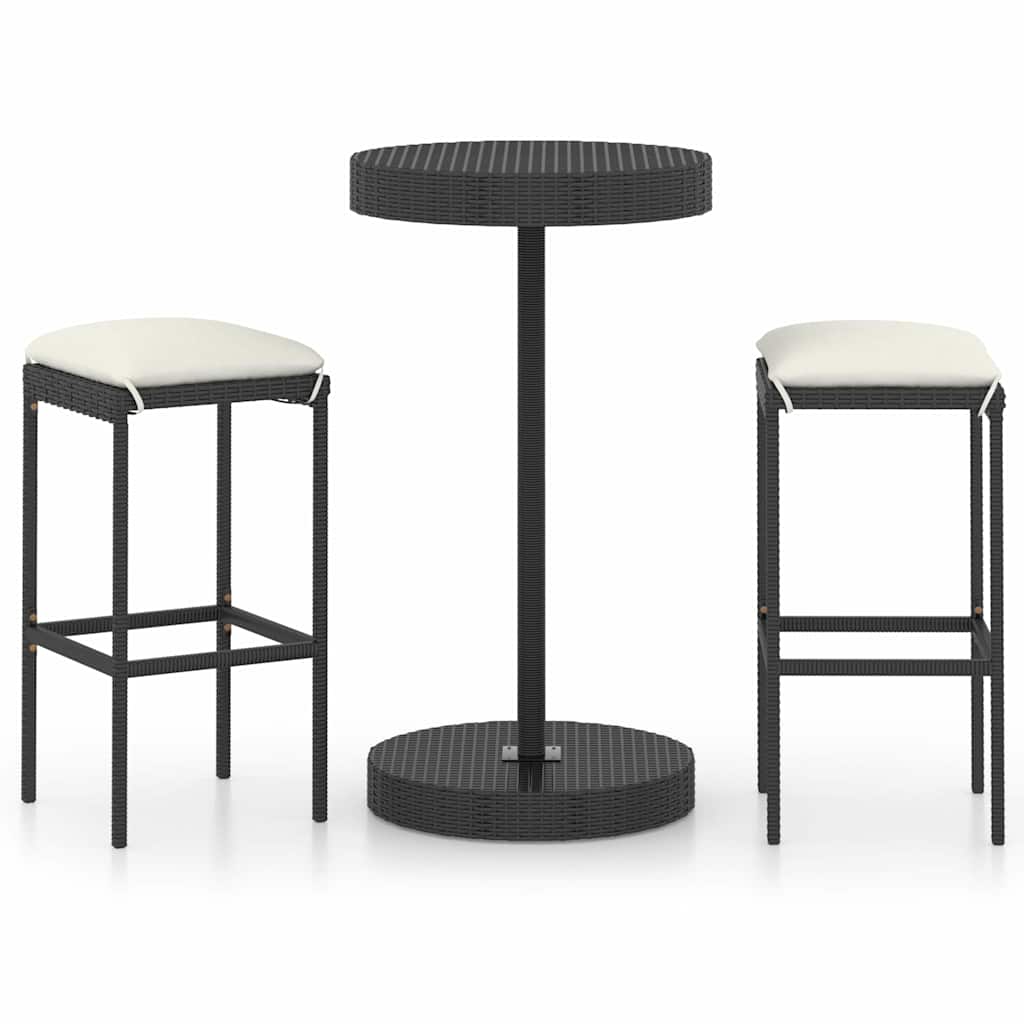 barsæt til haven 3 dele med hynder polyrattan sort
