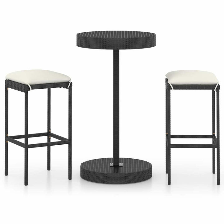 barsæt til haven 3 dele med hynder polyrattan sort