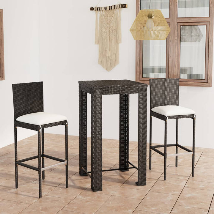 udendørs barsæt 3 dele med hynder polyrattan sort