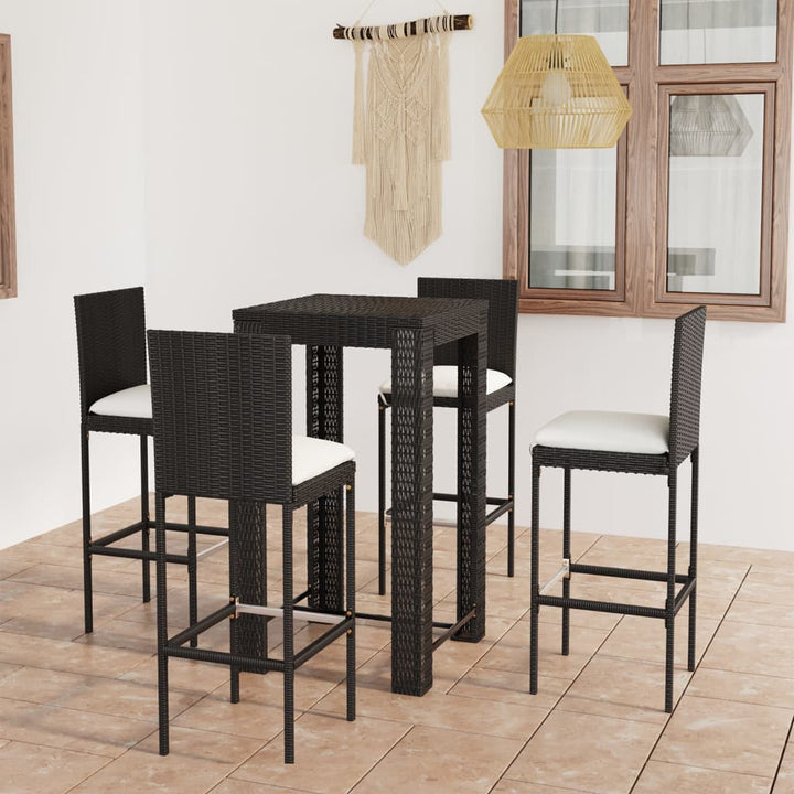 udendørs barsæt 5 dele med hynder polyrattan sort