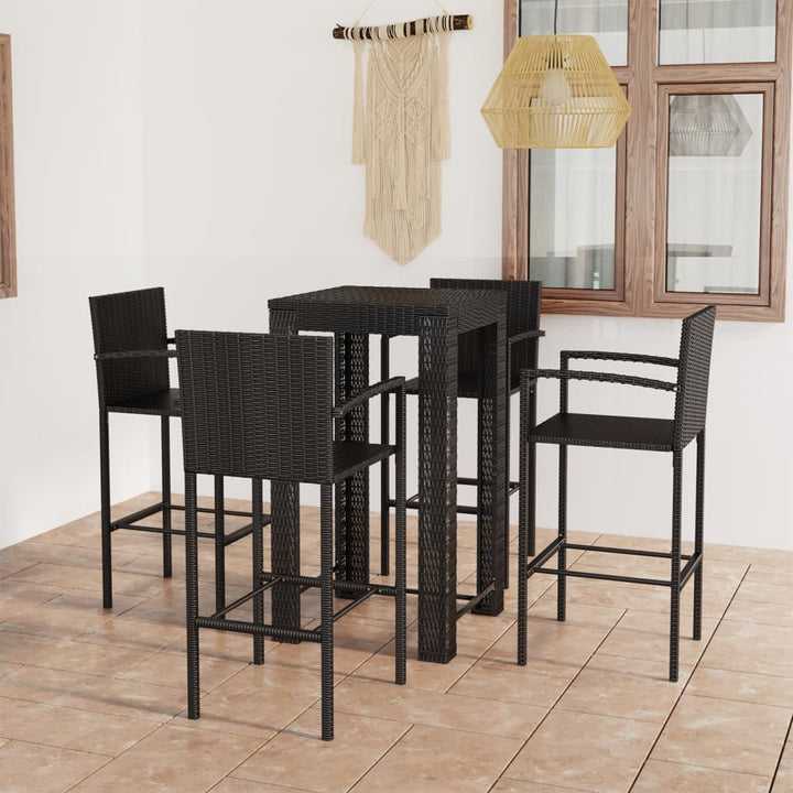 udendørs barsæt 5 dele med armlæn polyrattan sort