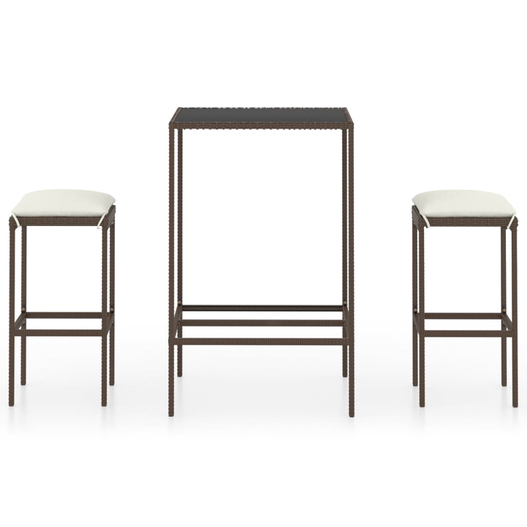 barsæt til haven 3 dele med hynder polyrattan brun