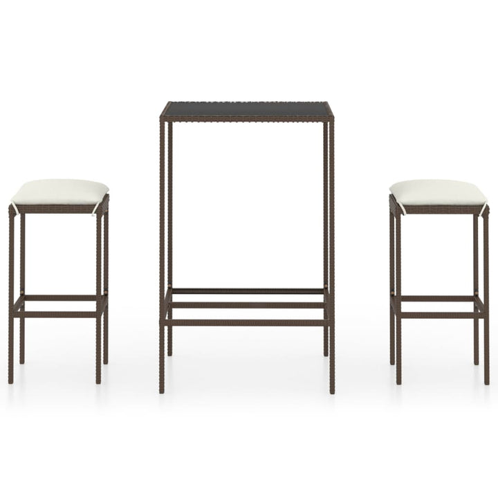 barsæt til haven 3 dele med hynder polyrattan brun