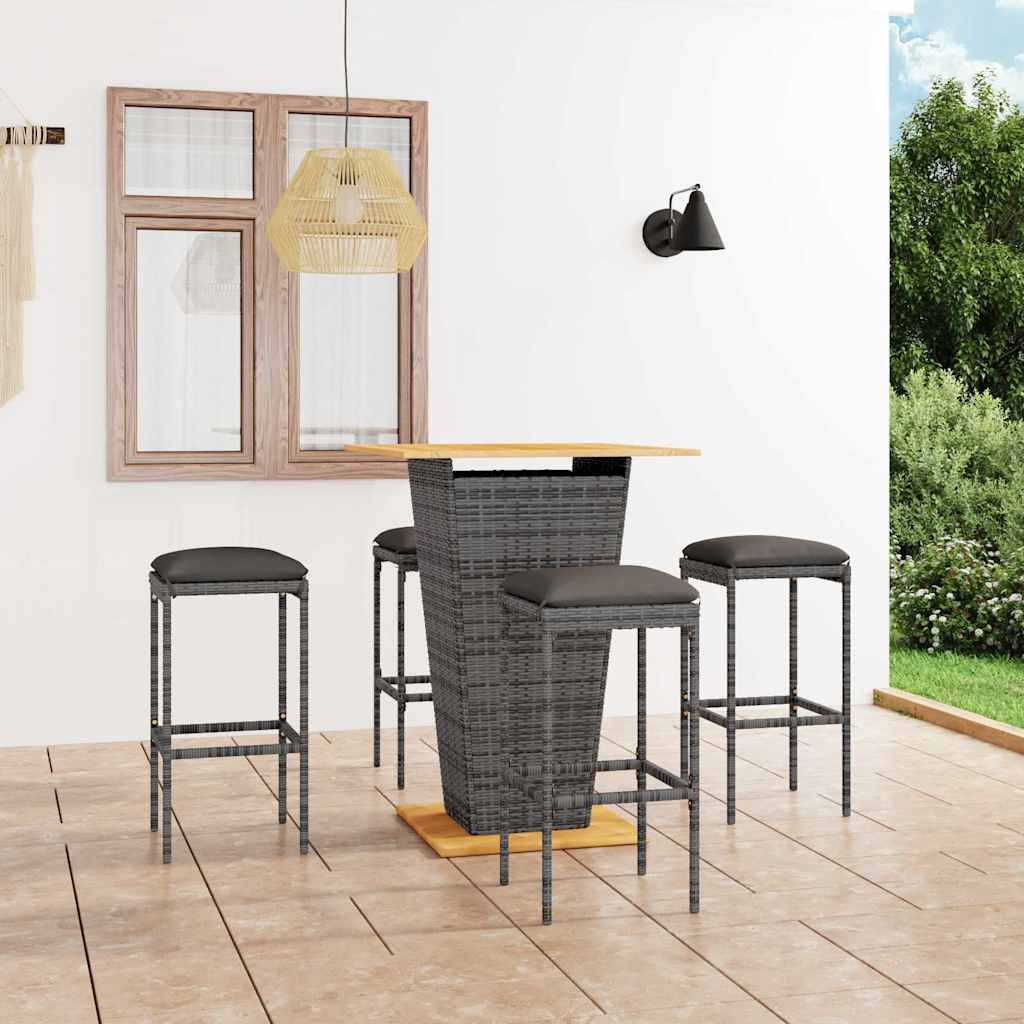 havebarsæt 5 dele med hynder polyrattan grå