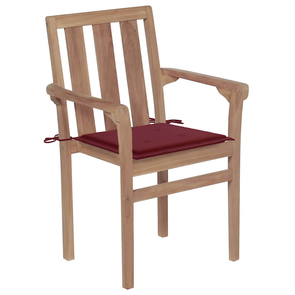 havestole 2 stk. med vinrøde hynder massivt teaktræ