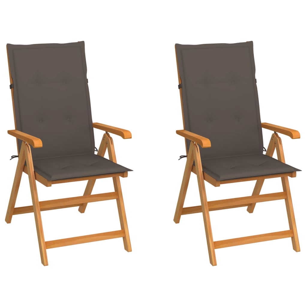 Klapstole 2 stk. med taupe hynder i massivt teaktræ