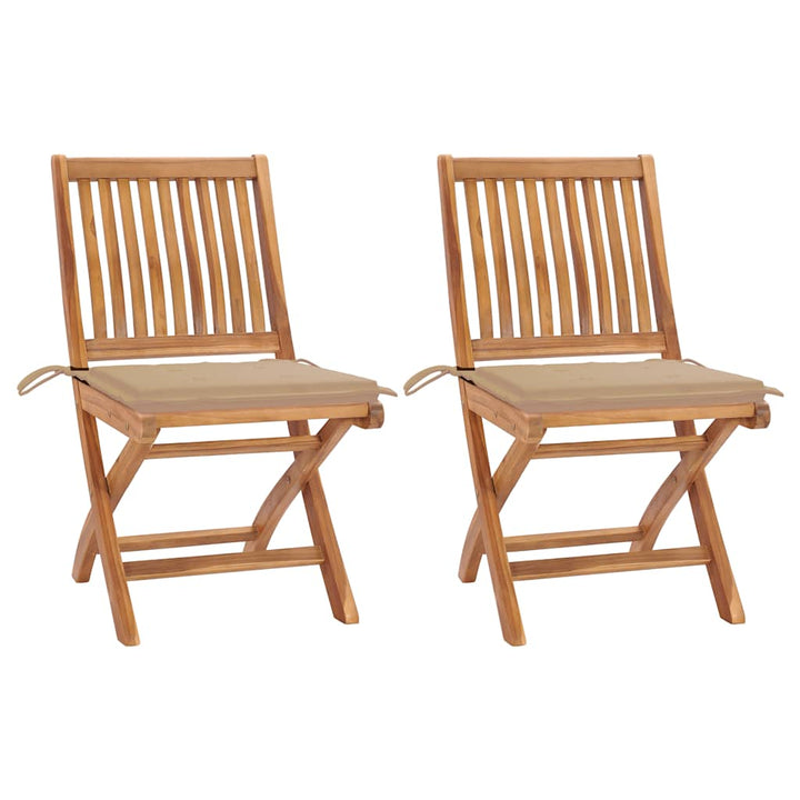 havestole 2 stk. med beige hynder massivt teaktræ
