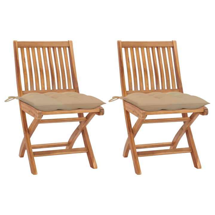 havestole 2 stk. med beige hynder massivt teaktræ