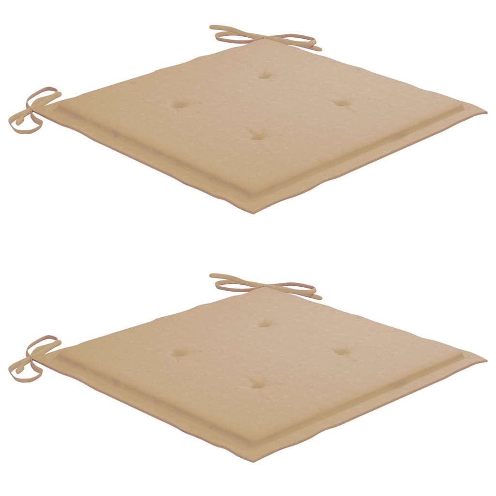 havestole med beige hynder 2 stk. massivt teaktræ