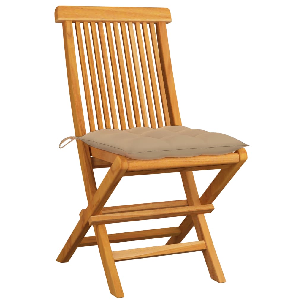 havestole med beige hynder 2 stk. massivt teaktræ