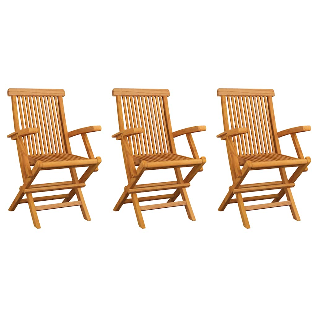 havestole med beige hynder 3 stk. massivt teaktræ