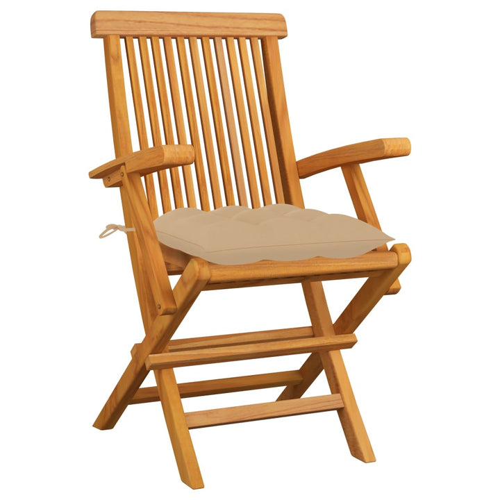havestole med beige hynder 6 stk. massivt teaktræ