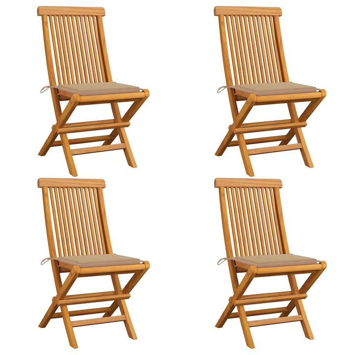 havestole med beige hynder 4 stk. massivt teaktræ