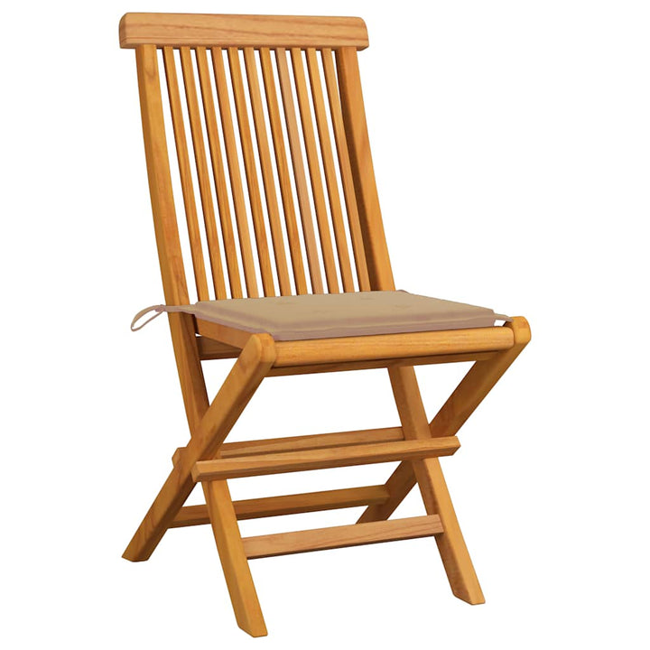 havestole med beige hynder 4 stk. massivt teaktræ
