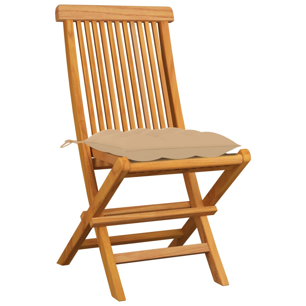 havestole med beige hynder 4 stk. massivt teaktræ