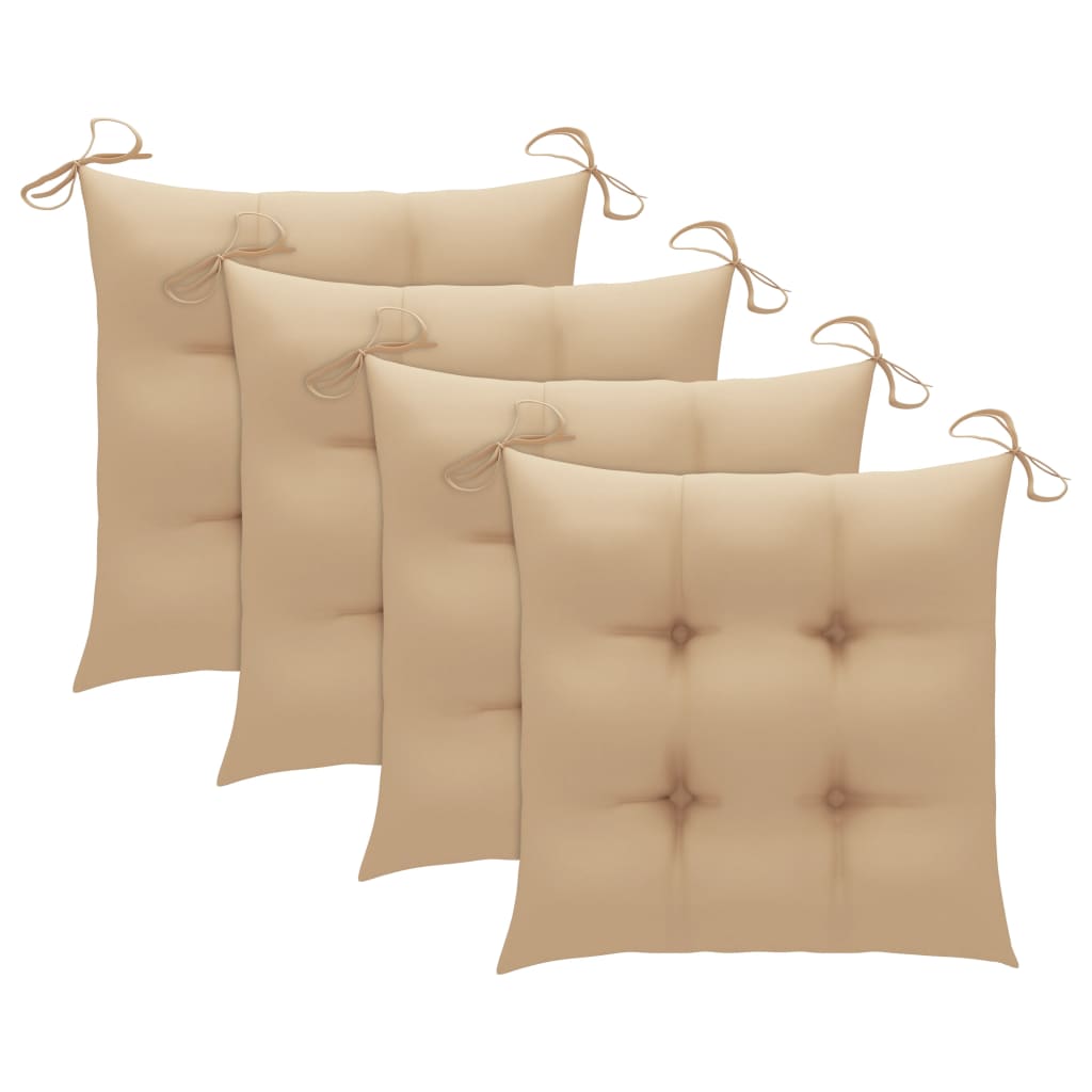 havestole med beige hynder 4 stk. massivt teaktræ