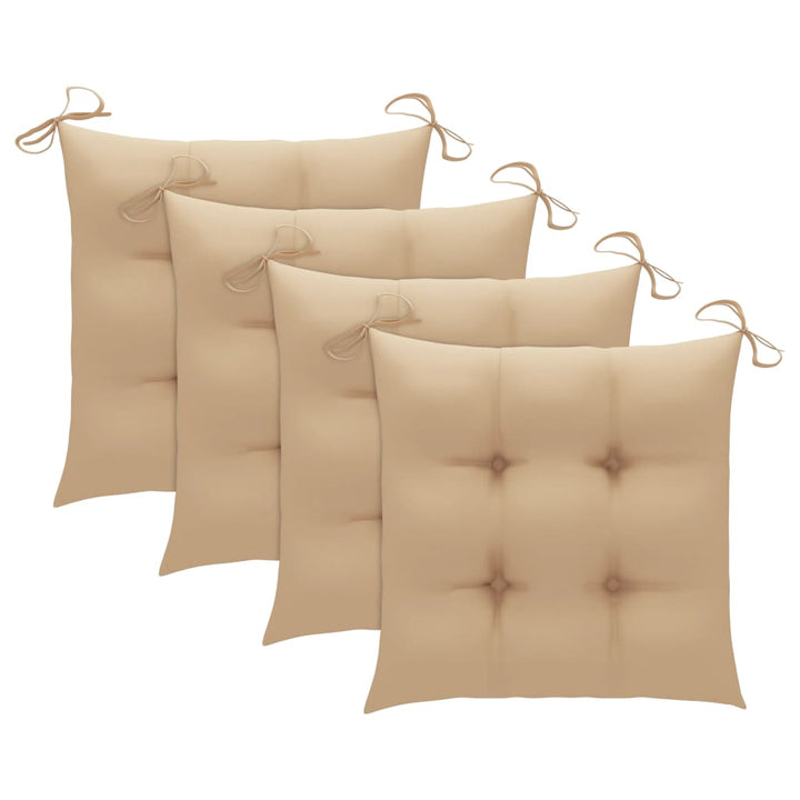 havestole med beige hynder 4 stk. massivt teaktræ